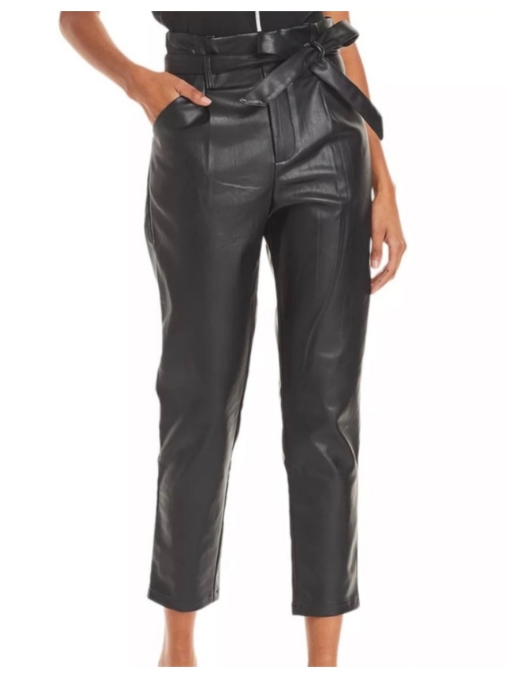 Lucy Paris Faux Leather Paperbag High Rise Straight Leg Ankle Pants